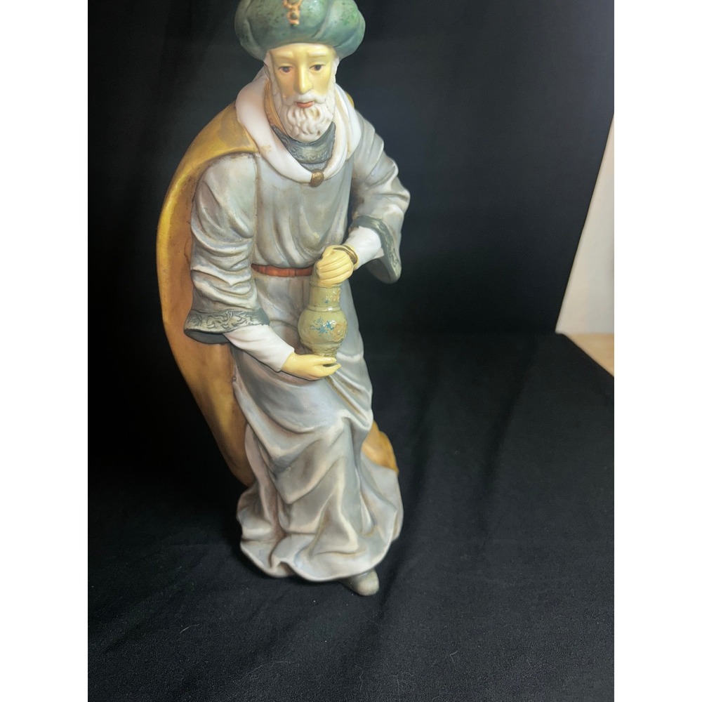 Vintage Wise Man Nativity Figure Holding Lantern Ceramic Painted Christmas Decor